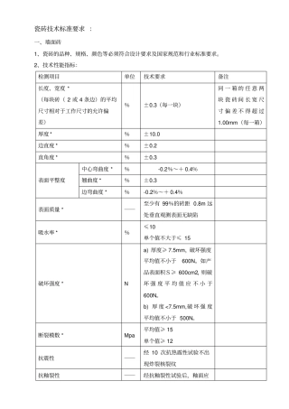 瓷砖技术标准要求