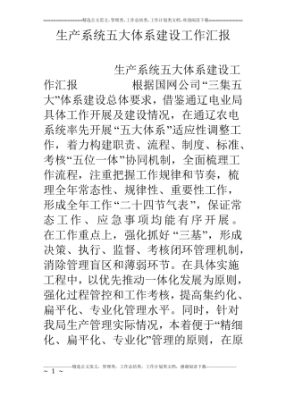 生产系统五大体系建设工作汇报