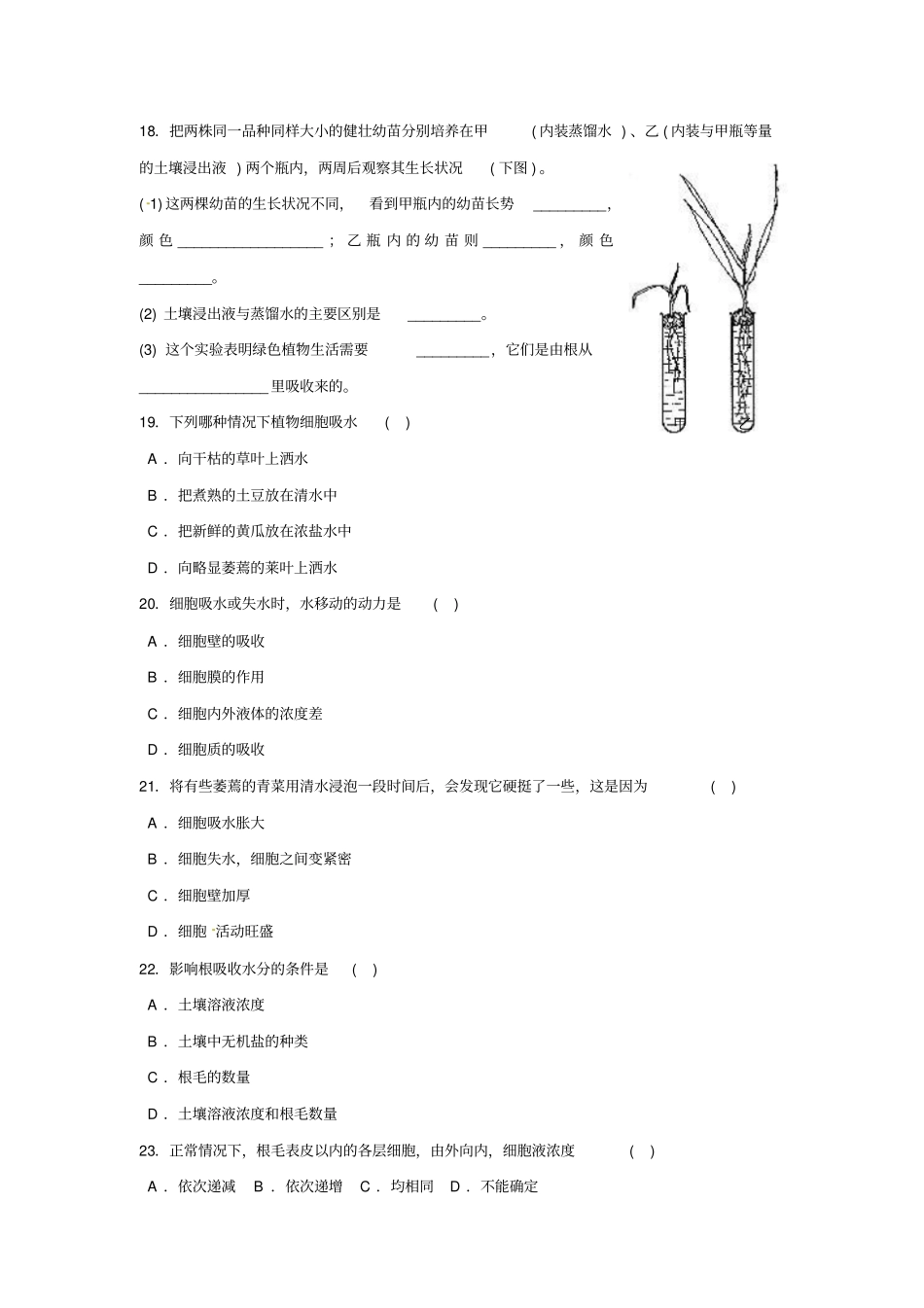 生物七年级上北师大版3吸收作用同步练习_第3页