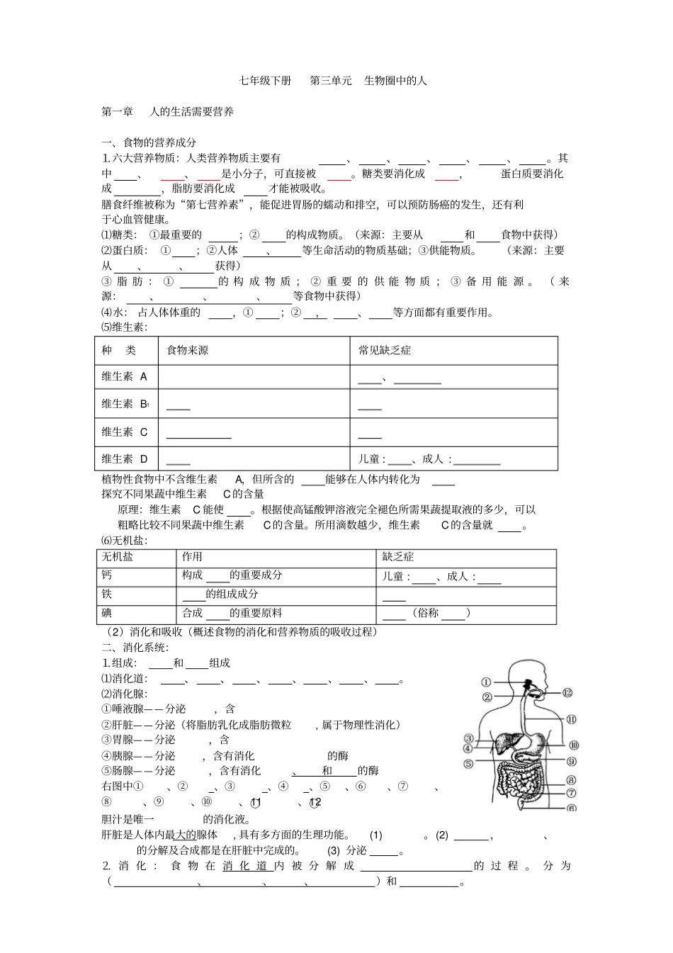 生物中考必背基础知识七年级下册不带答案的_第1页