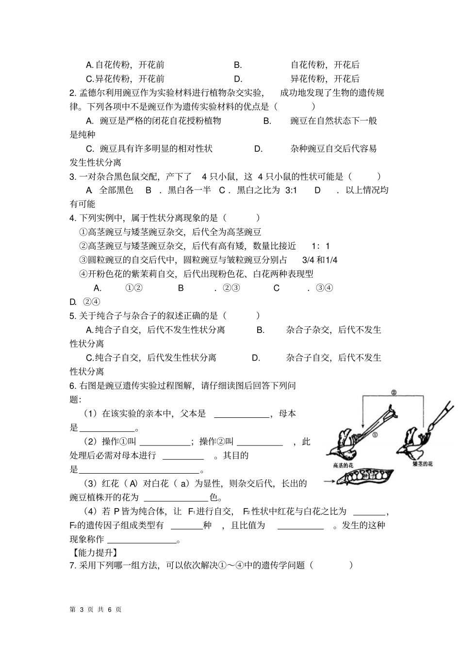 生物必修二孟德尔的豌豆杂交试验一练习题_第3页