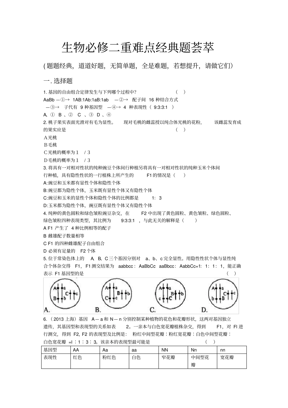 生物必修二重难点经典题荟萃_第1页