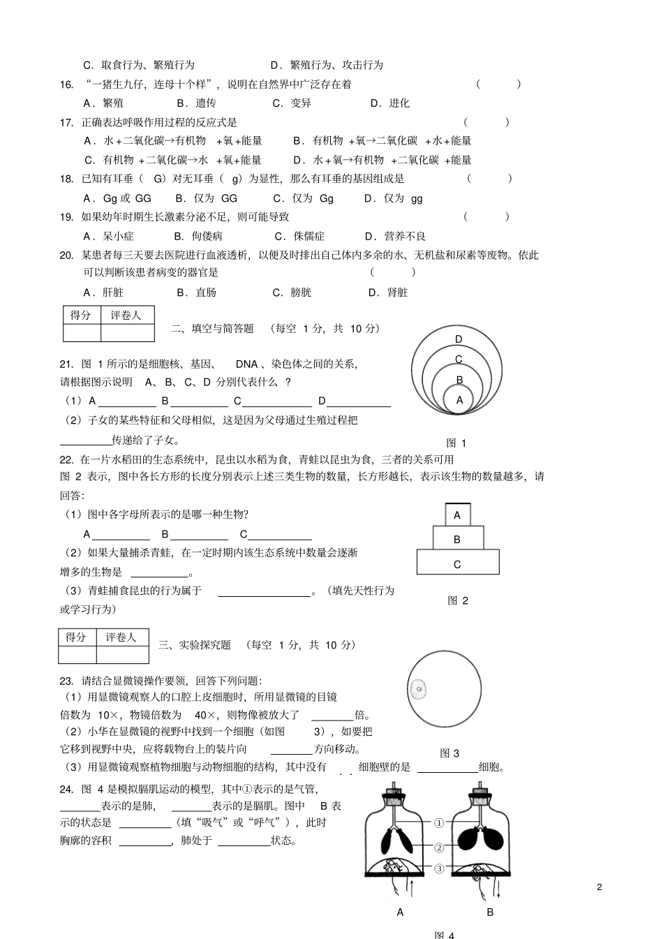 生物结业考试真题精选__年吉林长春初中毕业生学业测试地理、生物合卷_第2页