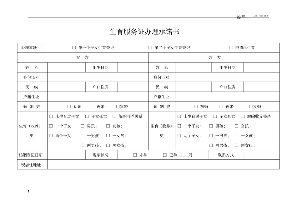 生育登记承诺书_第1页
