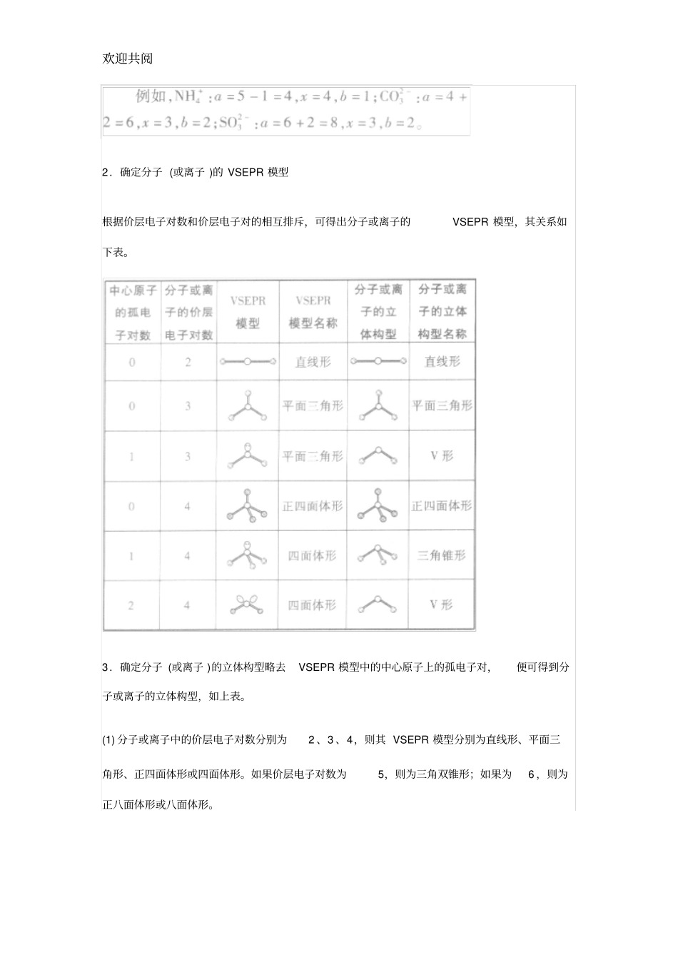 用价层电子对互斥理论确定分子或离子的VSEPR模型和立体构型的方法_第2页