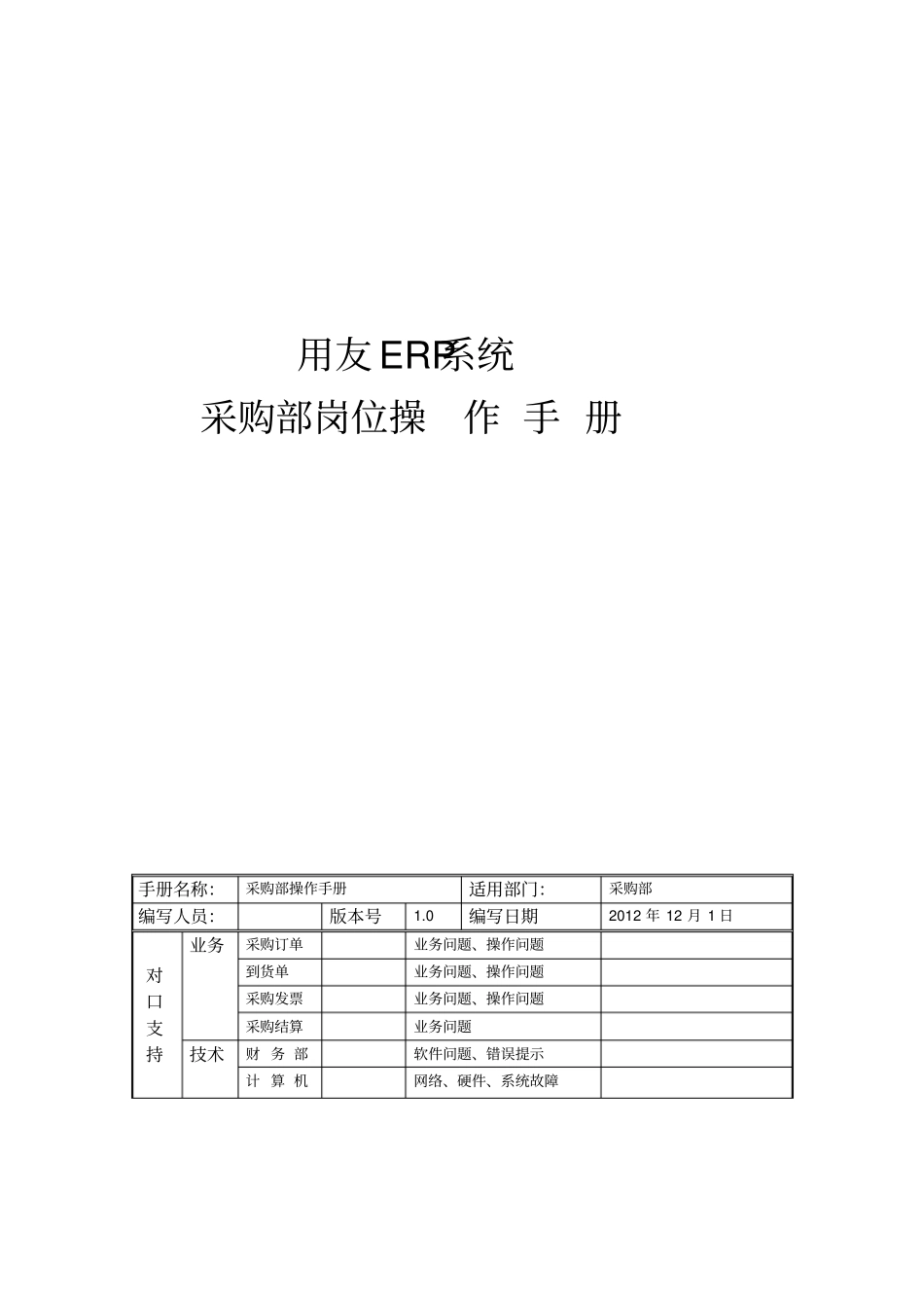 用友ERP操作手册_采购部_第1页
