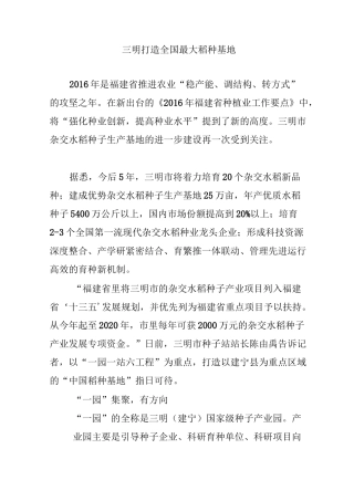 三明打造全国最大稻种基地