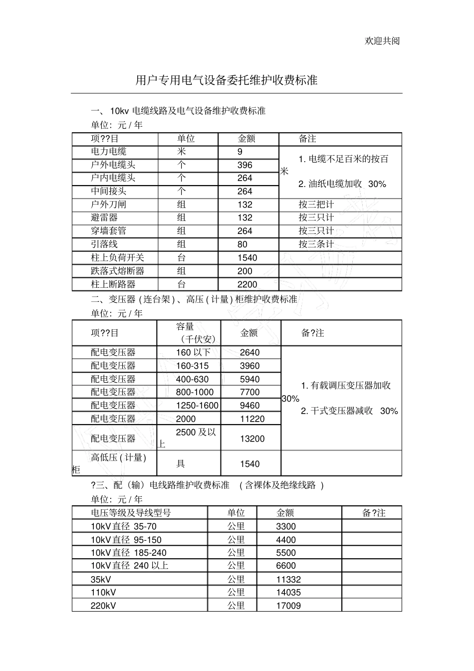 用户专用电气设备委托维护收费标准_第1页