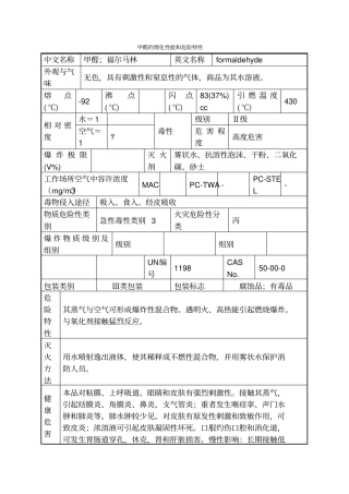 甲醛的理化性能和危险特性