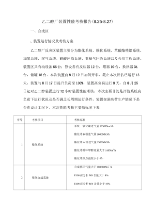 乙二醇装置性能考核报告