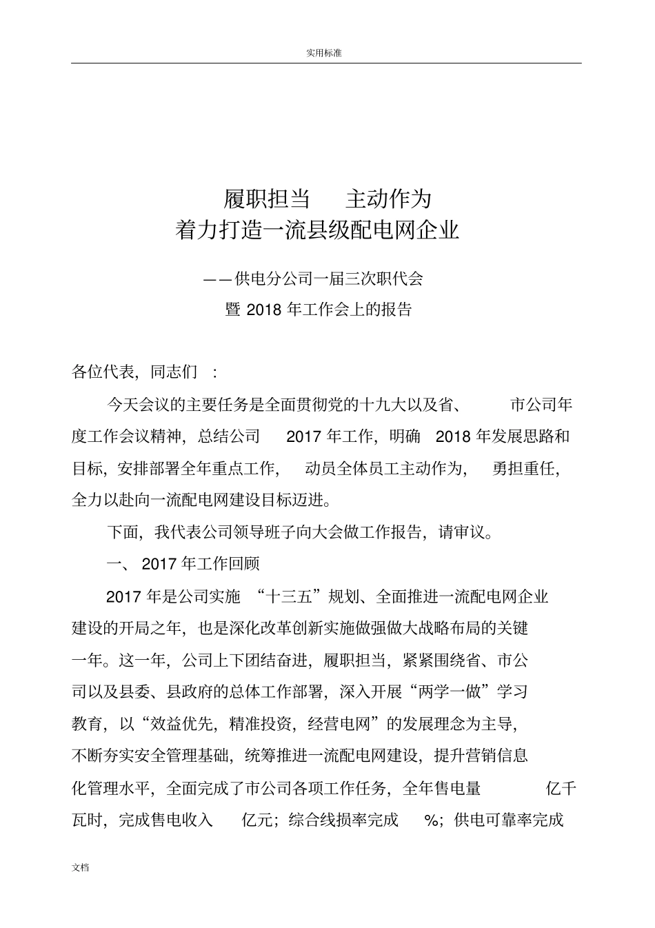 电力公司管理系统2018年工作报告材料工作总结材料_第1页