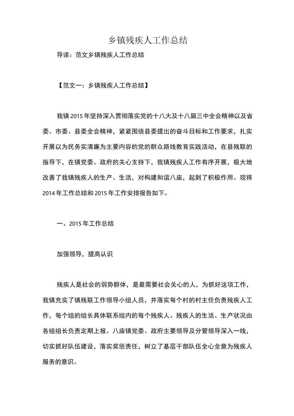 乡镇残疾人工作总结_第1页