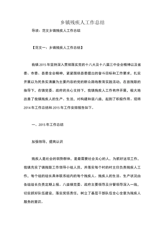 乡镇残疾人工作总结