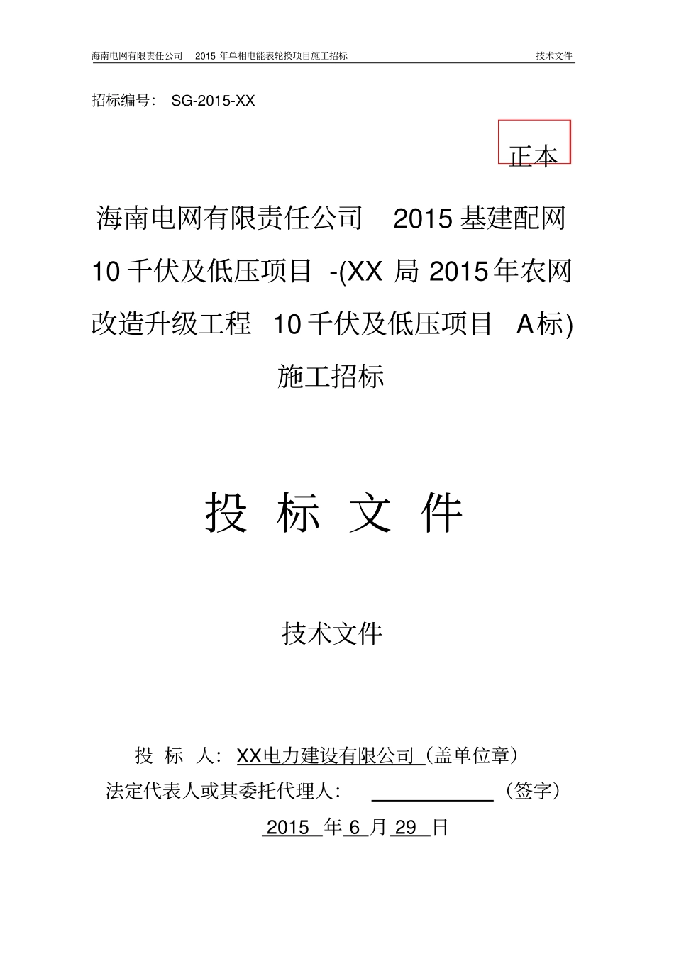 电力配网投标技术文件模板教材_第1页