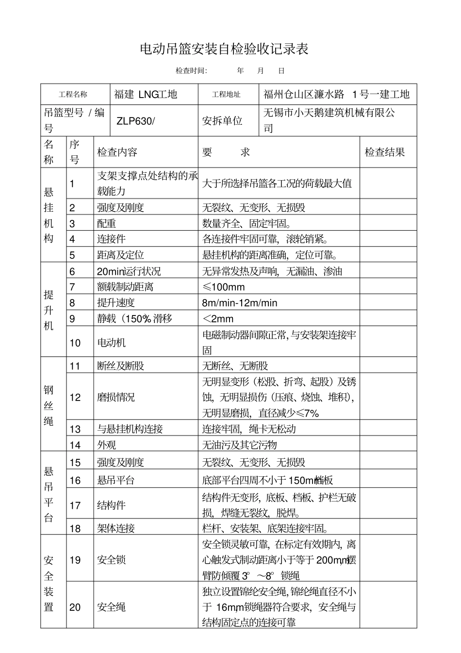 电动吊篮安装自检验收记录表_第1页