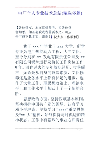 电厂个人专业技术总结精选多篇