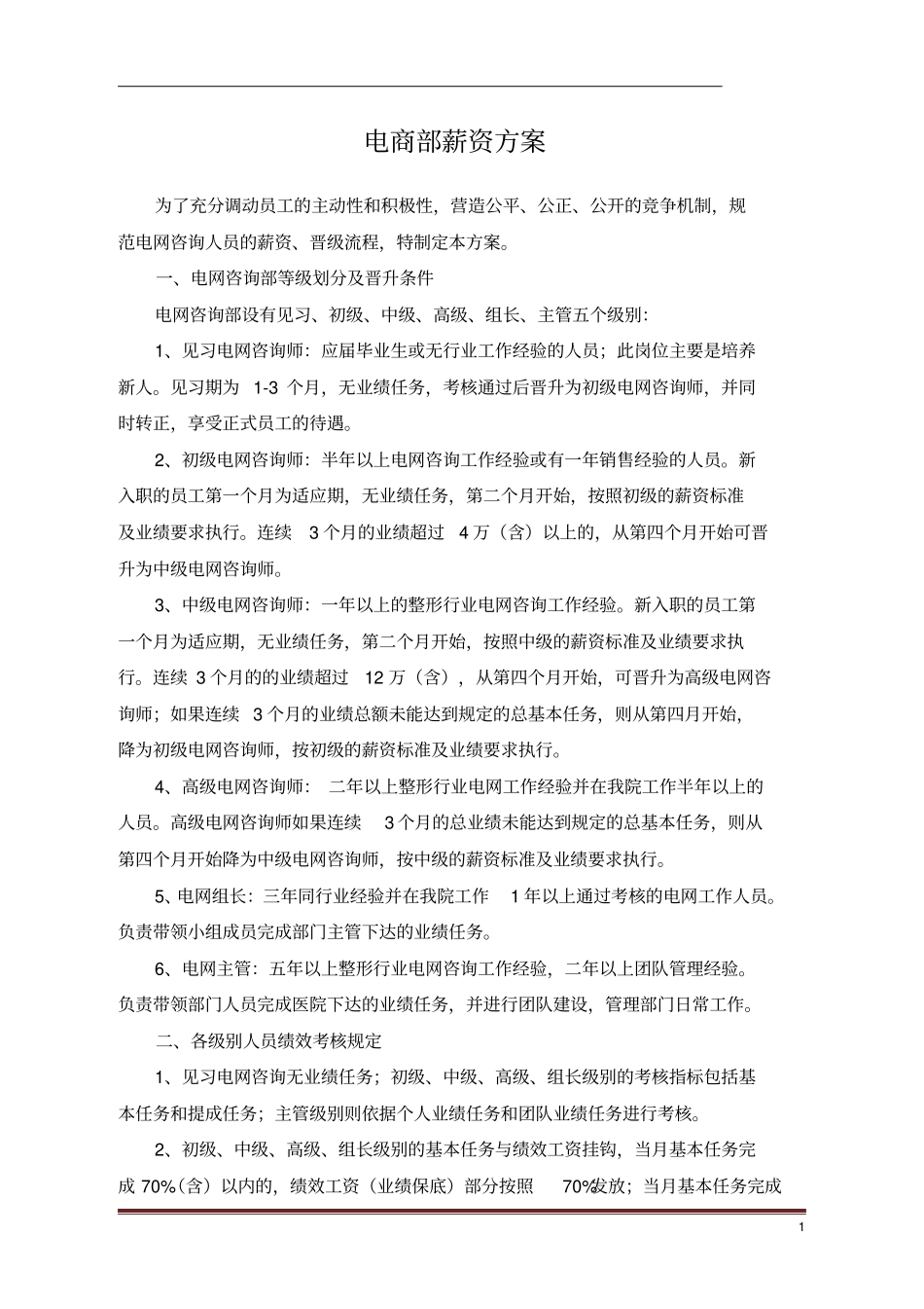 电商部薪资方案_第1页