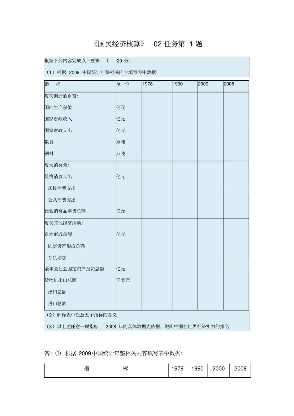 电大国民经济核算第二次形考任务标准答案_第1页