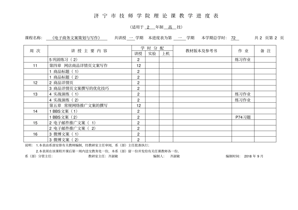 电子商务文案策划与写作教学进度表_第2页