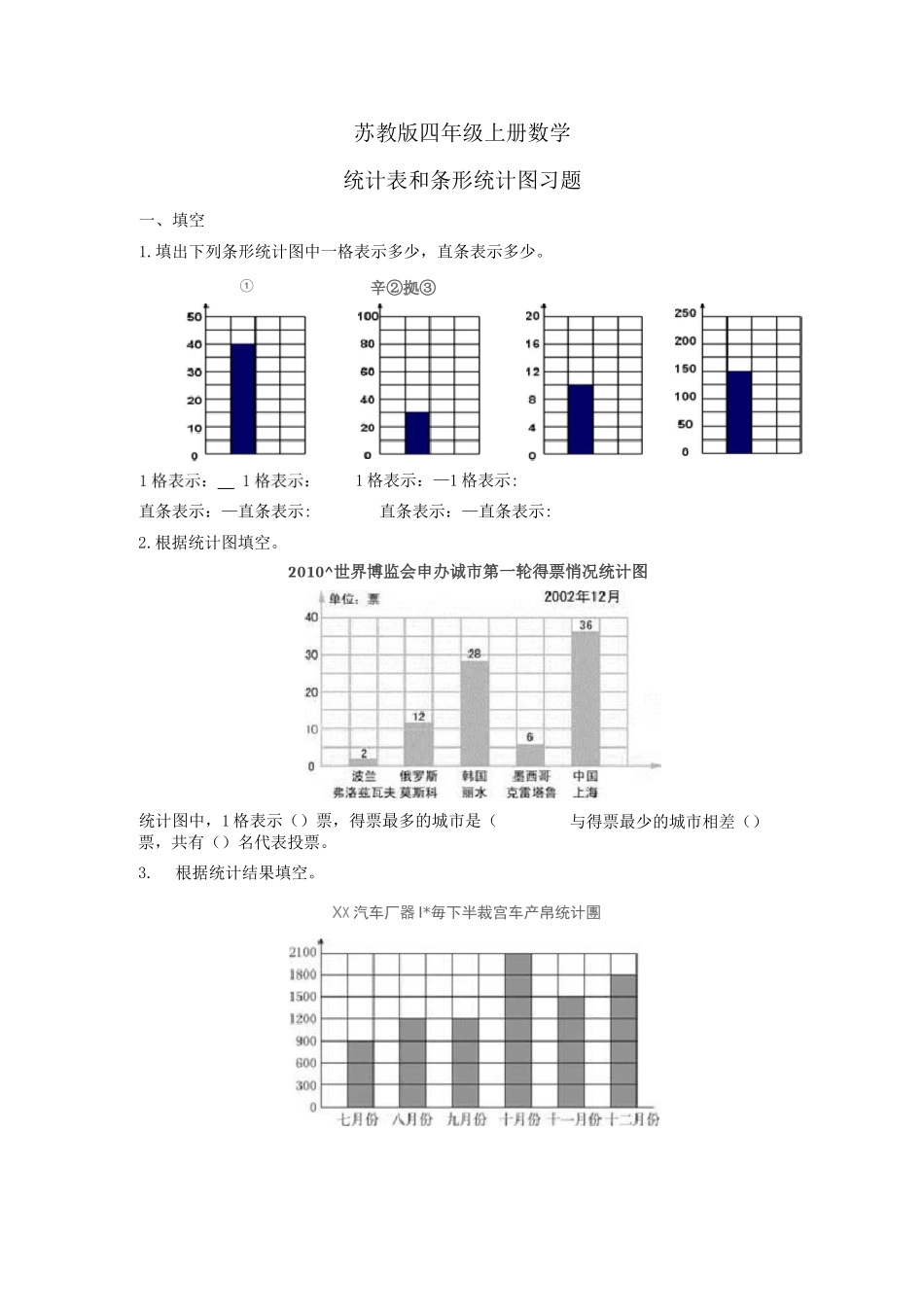 苏教版数学四年级上册：《统计表和条形统计图》习题_第1页