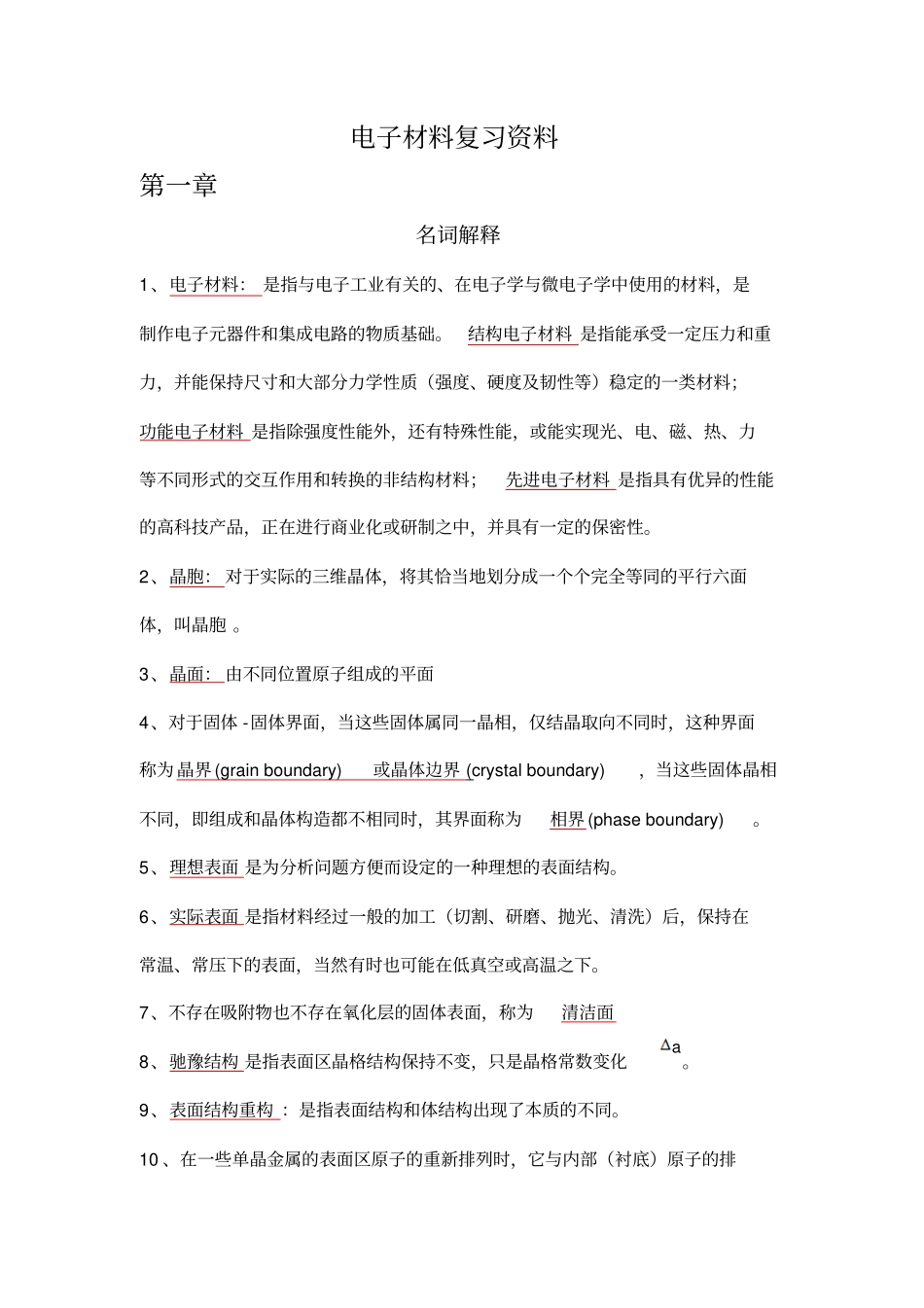 电子材料导论各章复习讲解_第1页