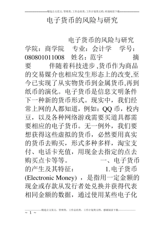 电子货币的风险与研究