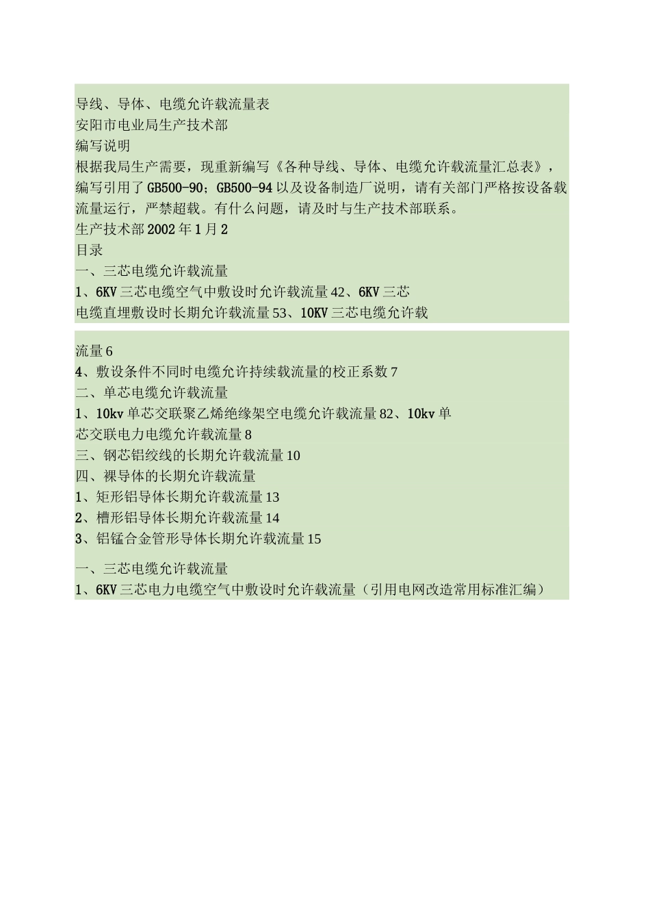 各种导线、导体电缆允许载流量表_第1页
