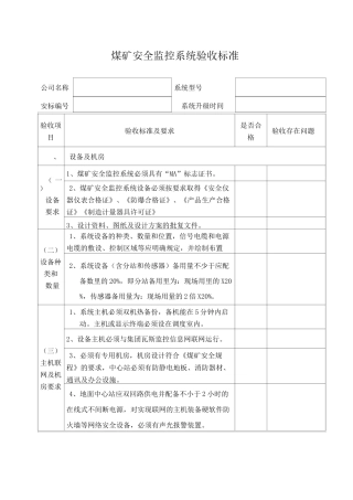 安全监控系统验收表