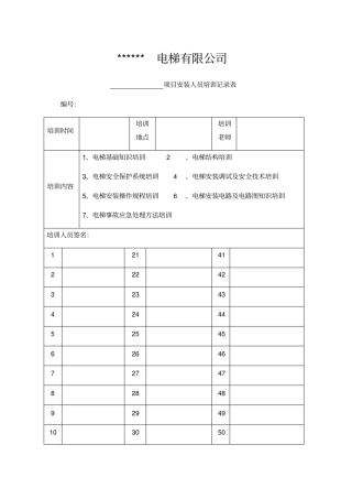 电梯培训记录表