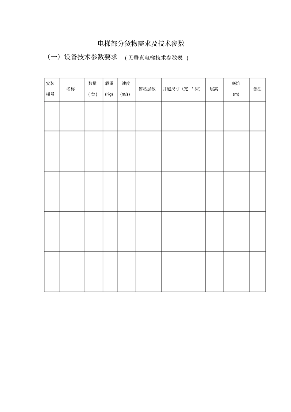 电梯部分货物需求及专业技术参数_第1页