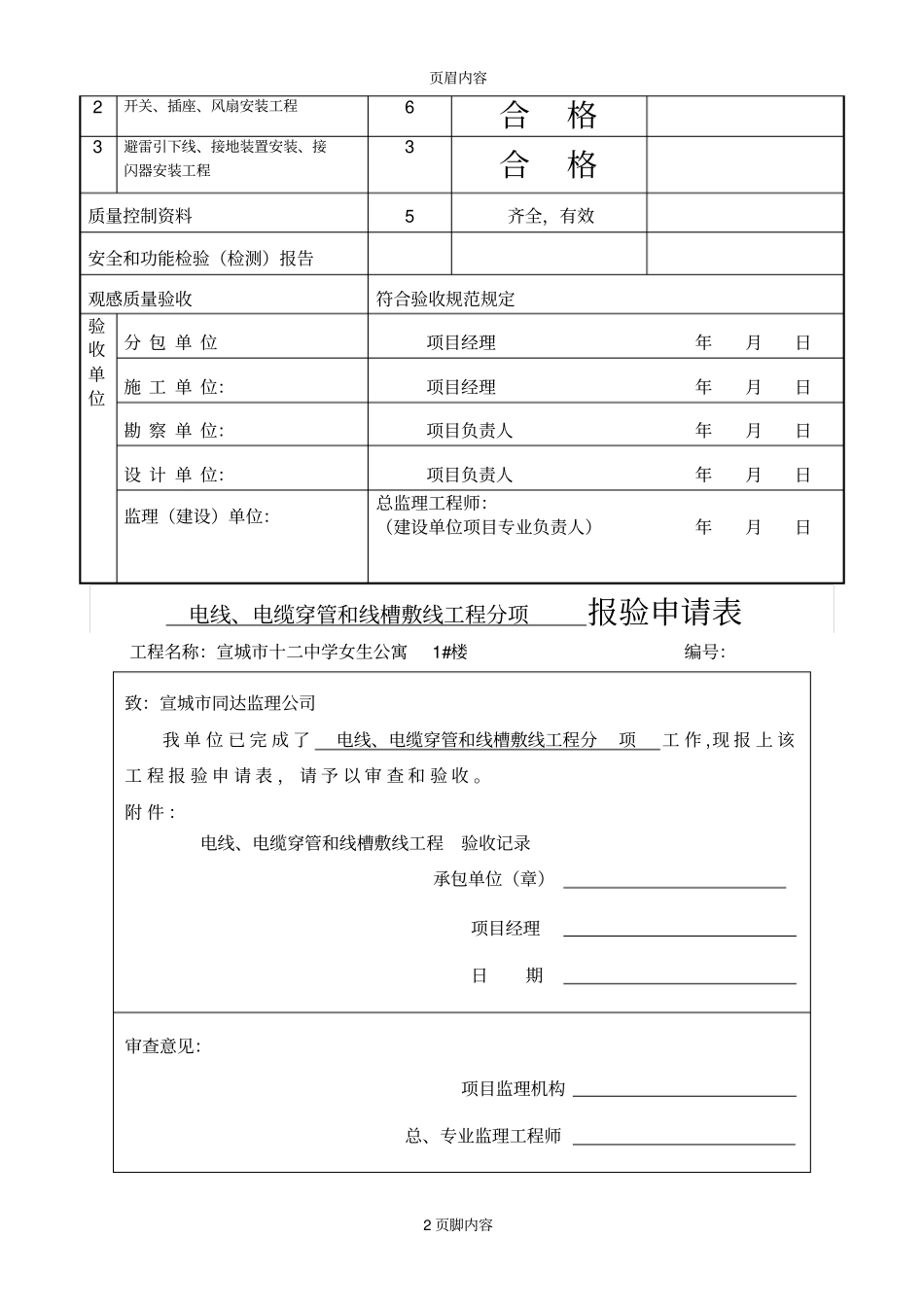 电气工程分部报验申请表参考资料_第2页
