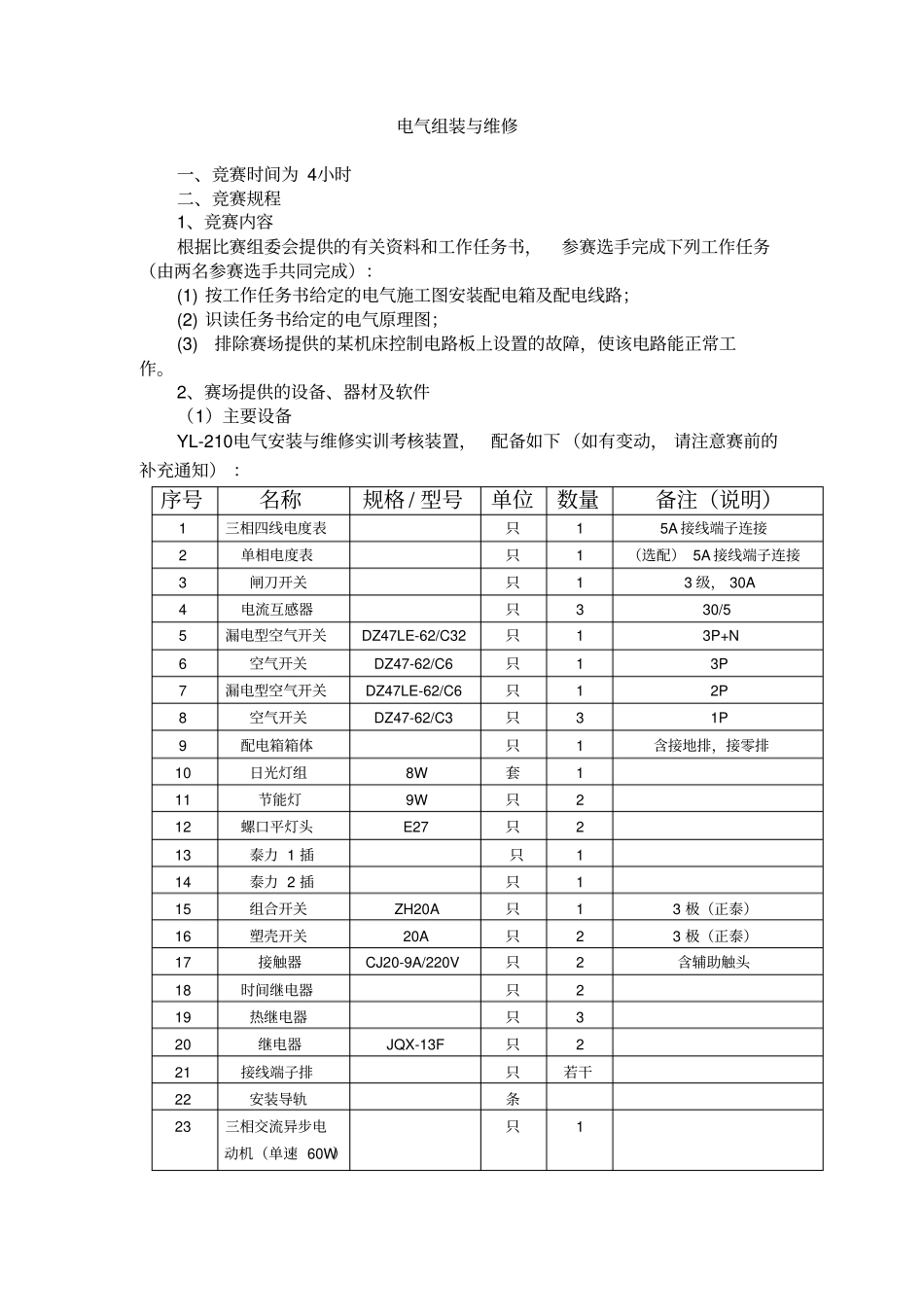 电气组装与维修技能比赛细则_第1页