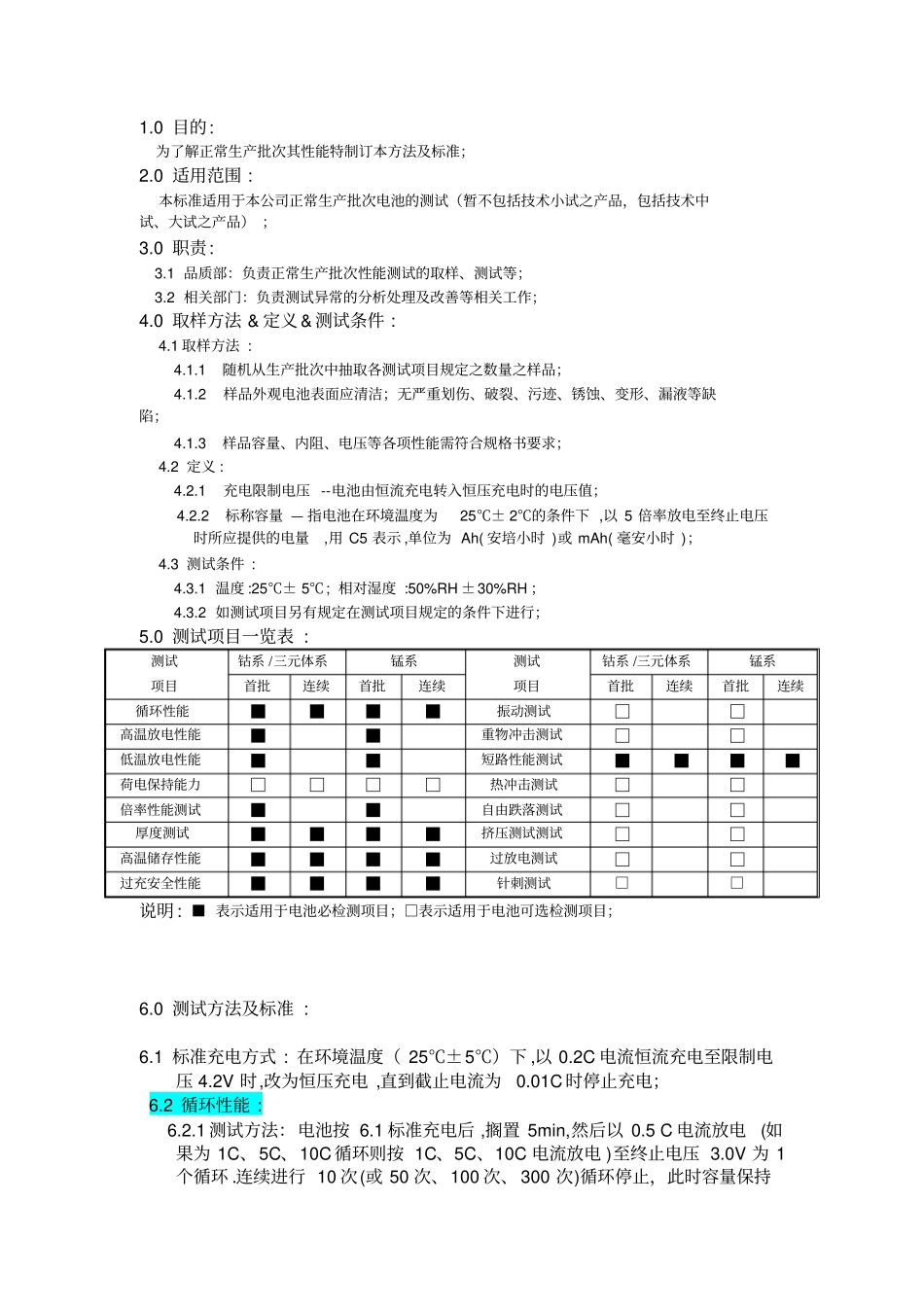 电池各项性能测试标准_第1页