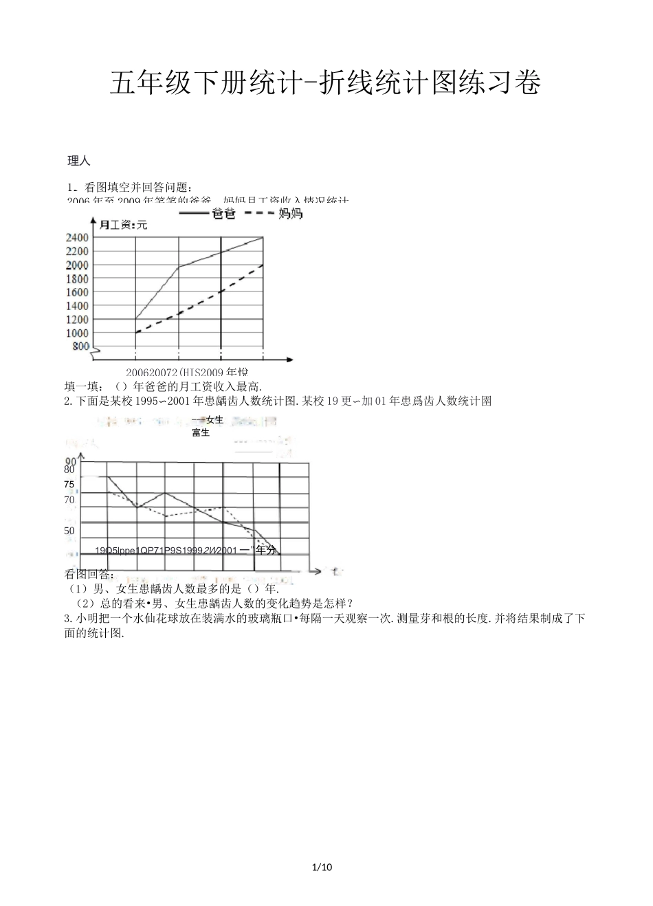 五年级下册统计-折线统计图 练习卷_第1页
