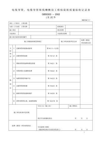 电线导管、电缆导管和线槽敷设工程检验批质量验收记录室外