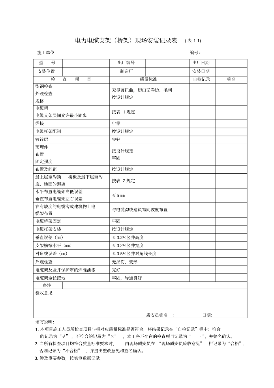 电缆安装记录表_第1页
