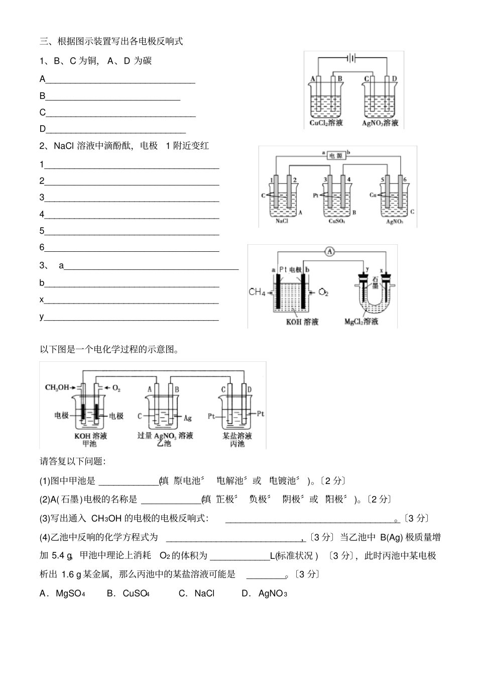电解池电极反应式书写专练_第2页