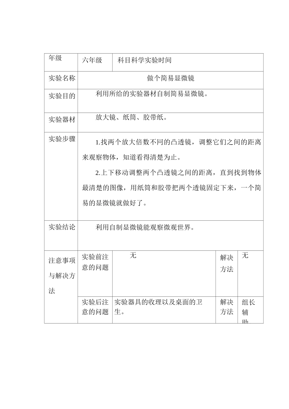 六年级科学上册分组实验教案_第2页