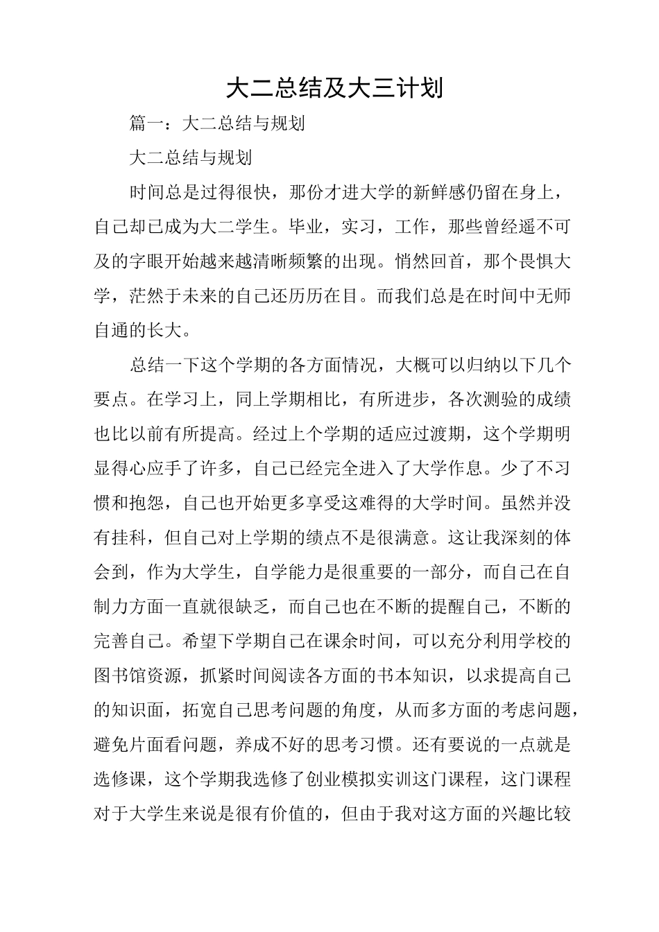 大二总结及大三计划_第1页