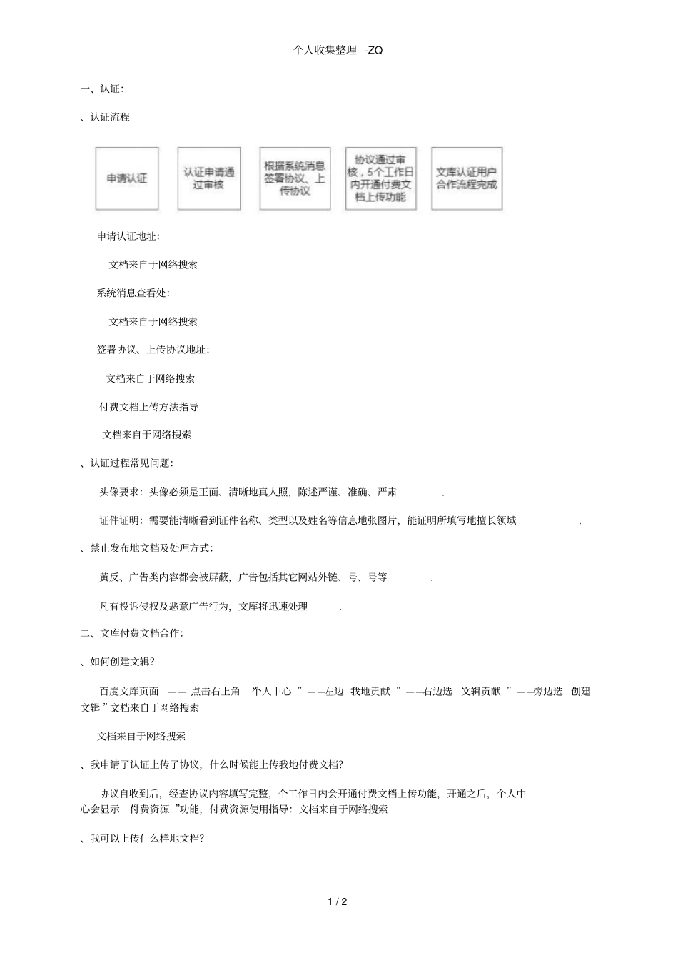 百度文库个人认证流程及付费文档合作相关QA_第1页