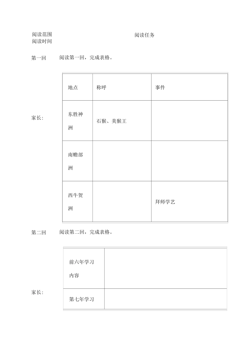 西游记阅读单_第1页