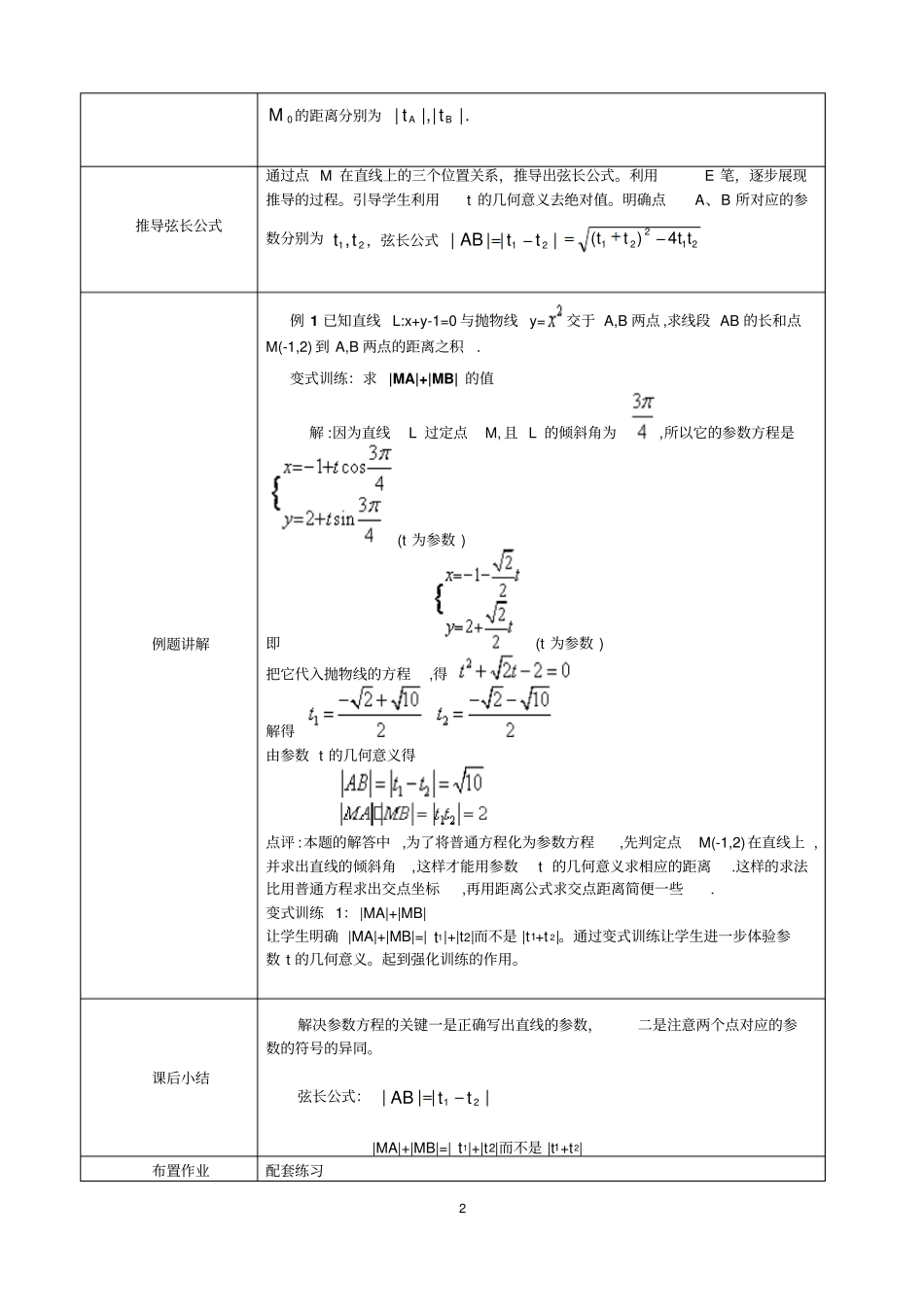 直线参数方程t的几何意义应用_第2页
