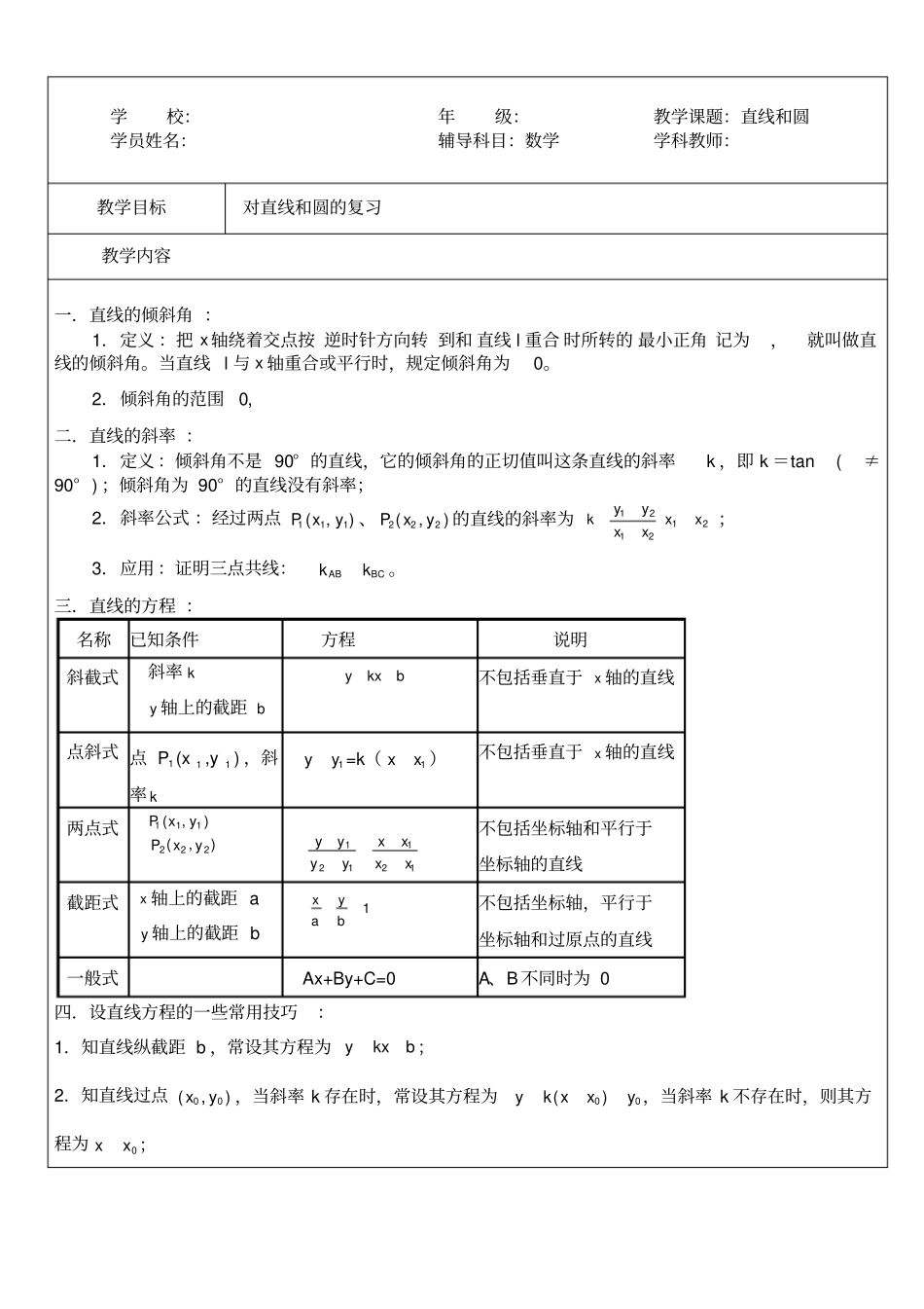 直线和圆复习_第1页