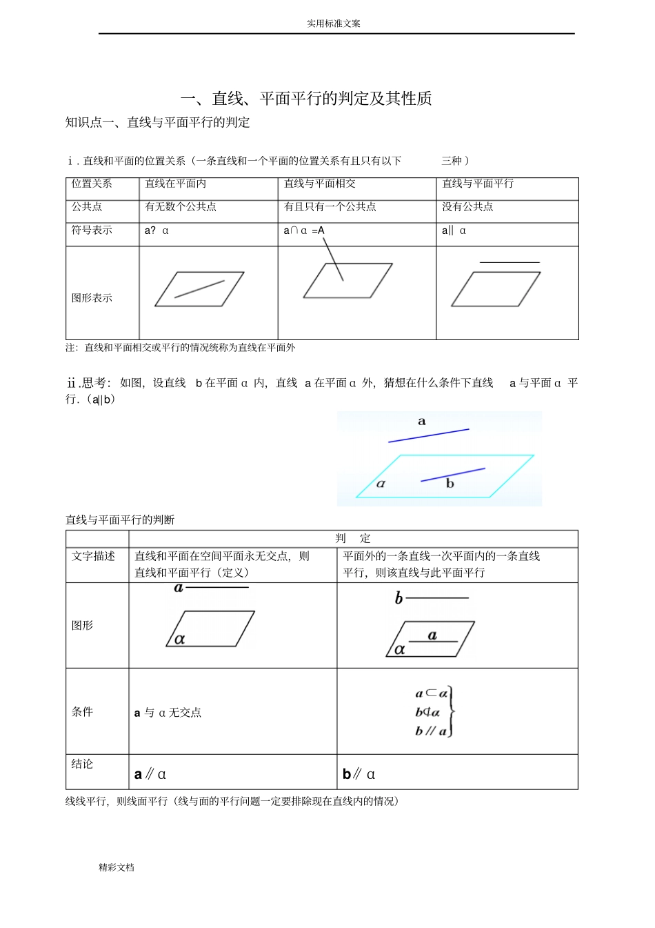直线平面平行、垂直地判定及其性质的知识点_第1页