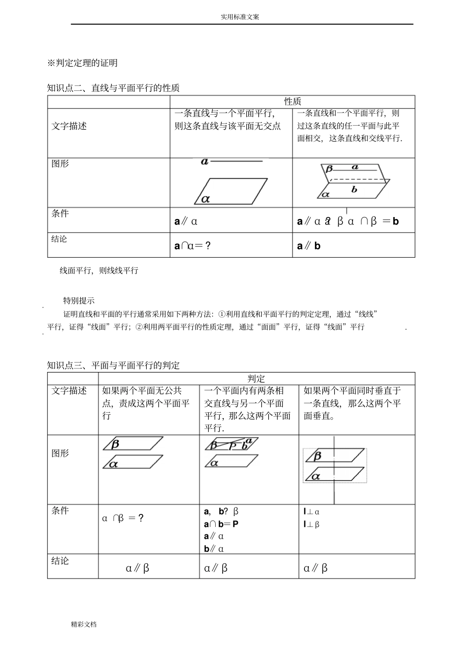 直线平面平行、垂直地判定及其性质的知识点_第2页