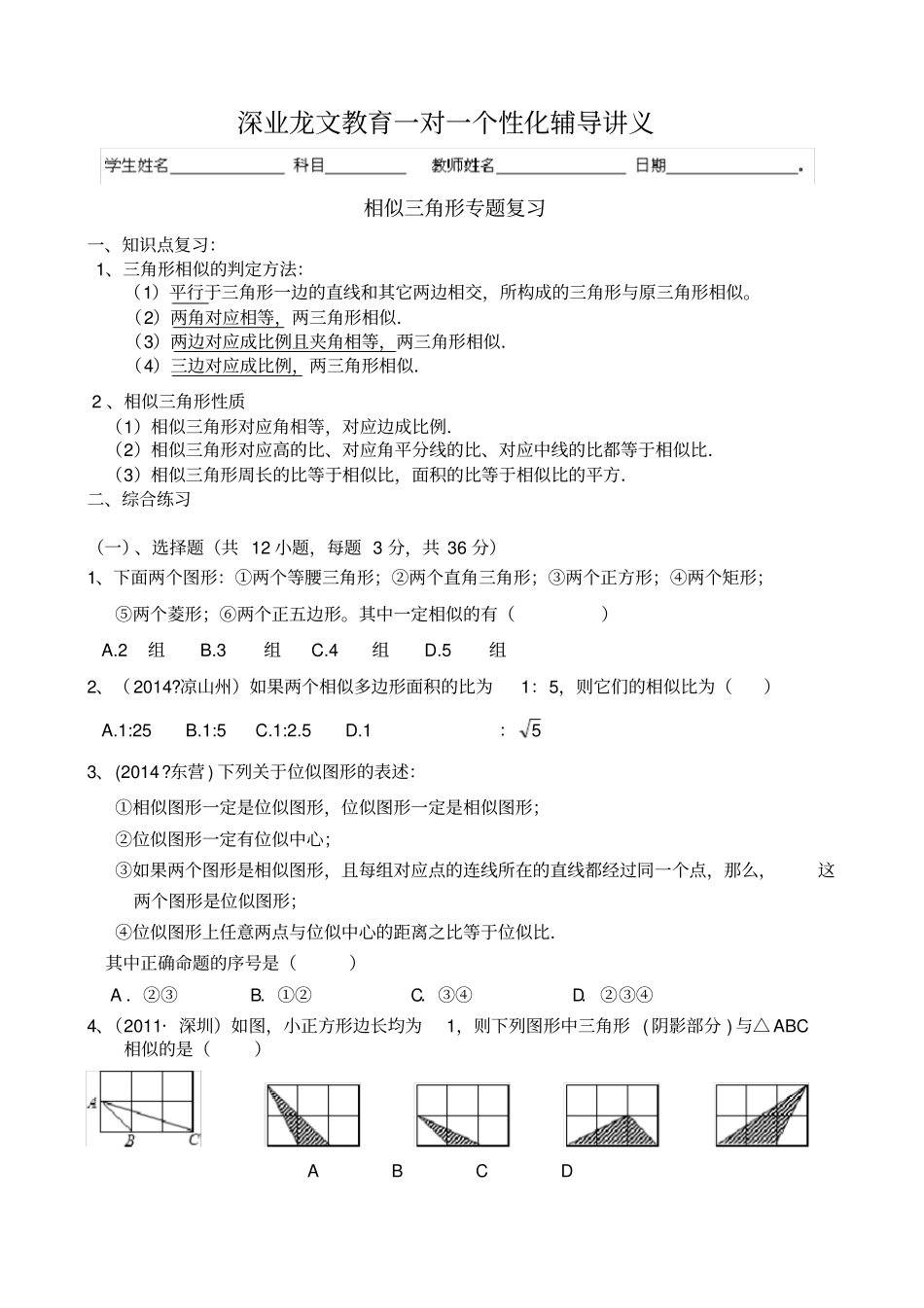 相似三角形专题复习讲义-2_第1页