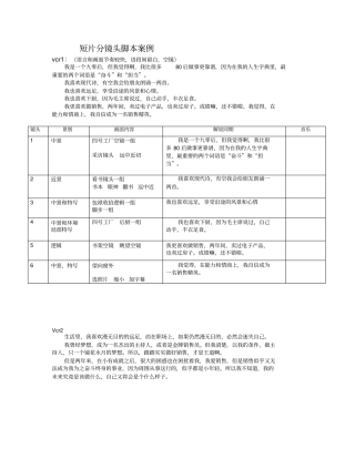 短片VCR分镜头拍摄脚本