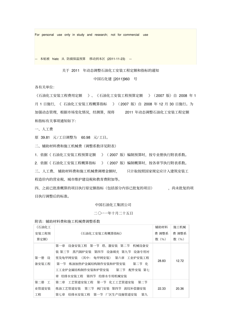石油化工费用调整文件Microsoft文档_第1页