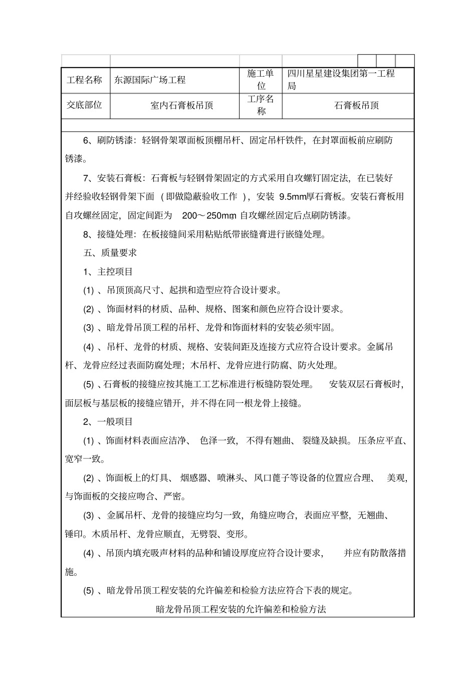 石膏板吊顶施工技术交底_第2页