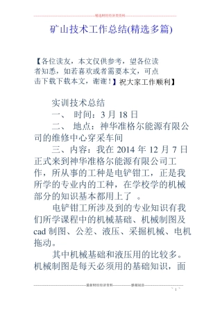 矿山技术工作总结精选多篇